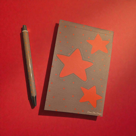 Hand Drawn Star Notepad with Cover and Matching Pen Set