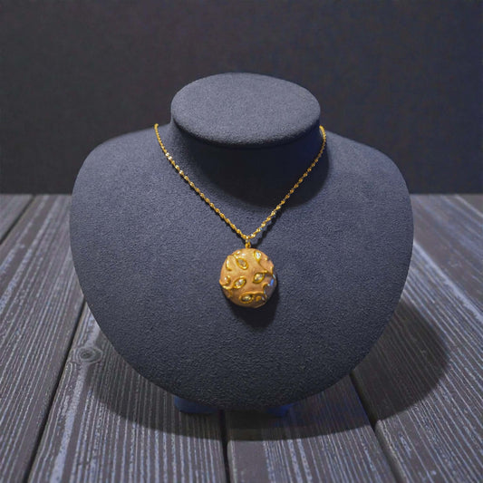 Khaki Floral 18K Gold Plated Stainless Steel Pendant Necklace