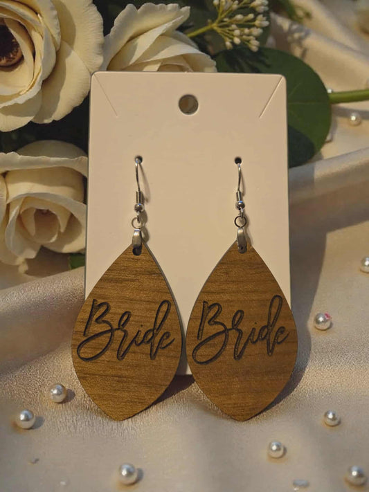 Bridal Wooden Dangle Earrings