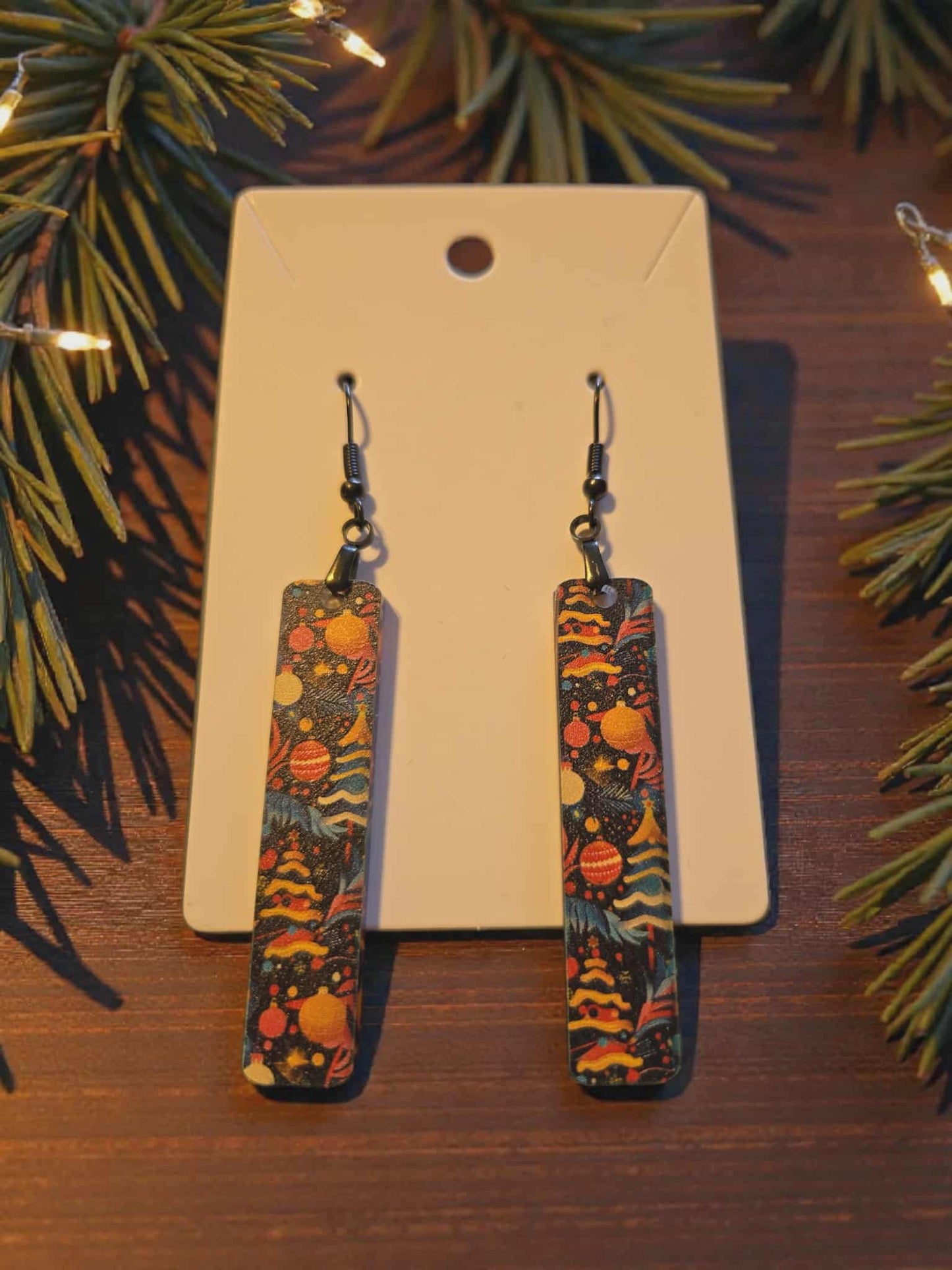 Christmas Ornament Rectangular Dangle Earrings