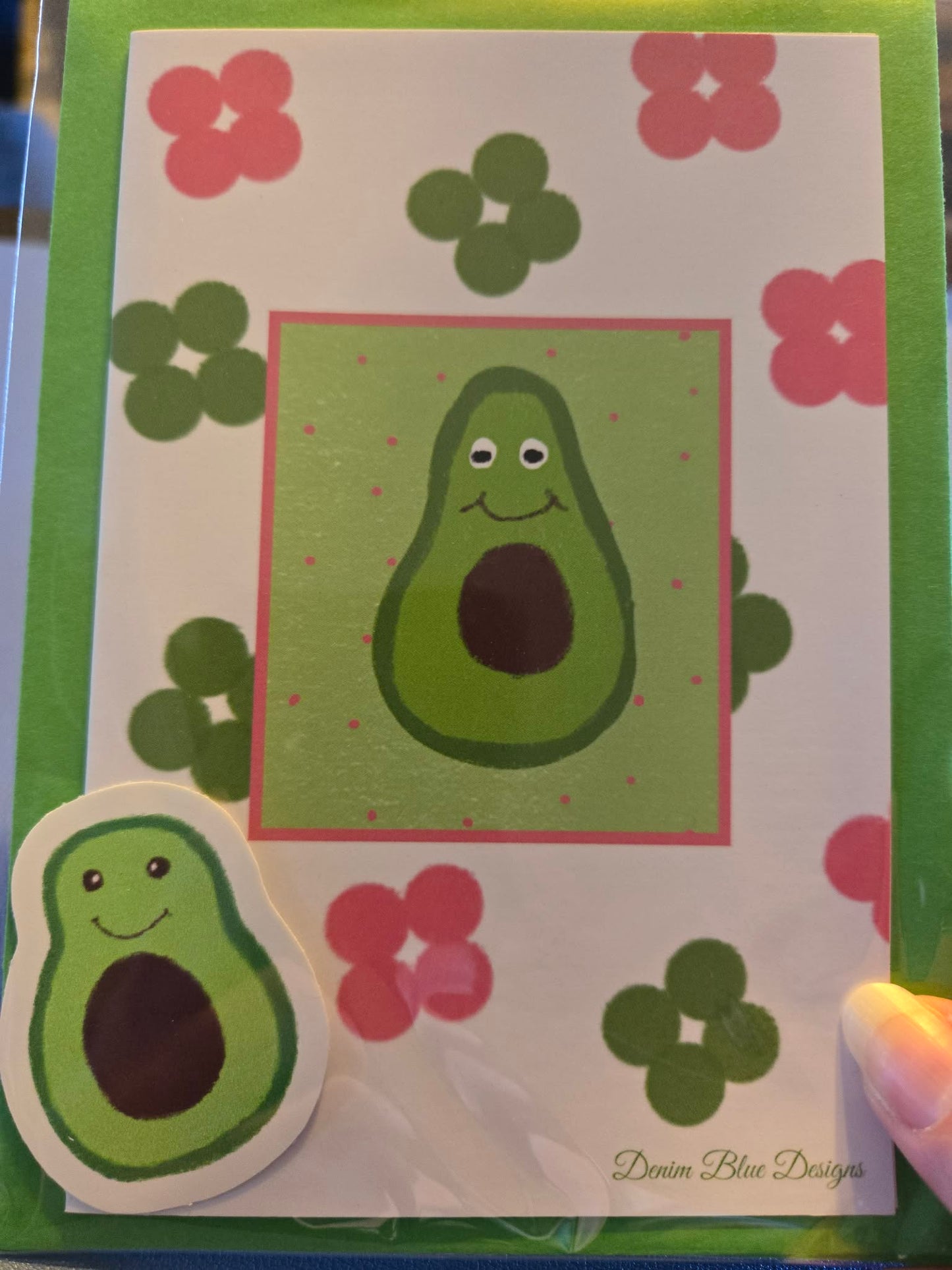 Hand Drawn Avocado Note Card with Coordinating Sticker