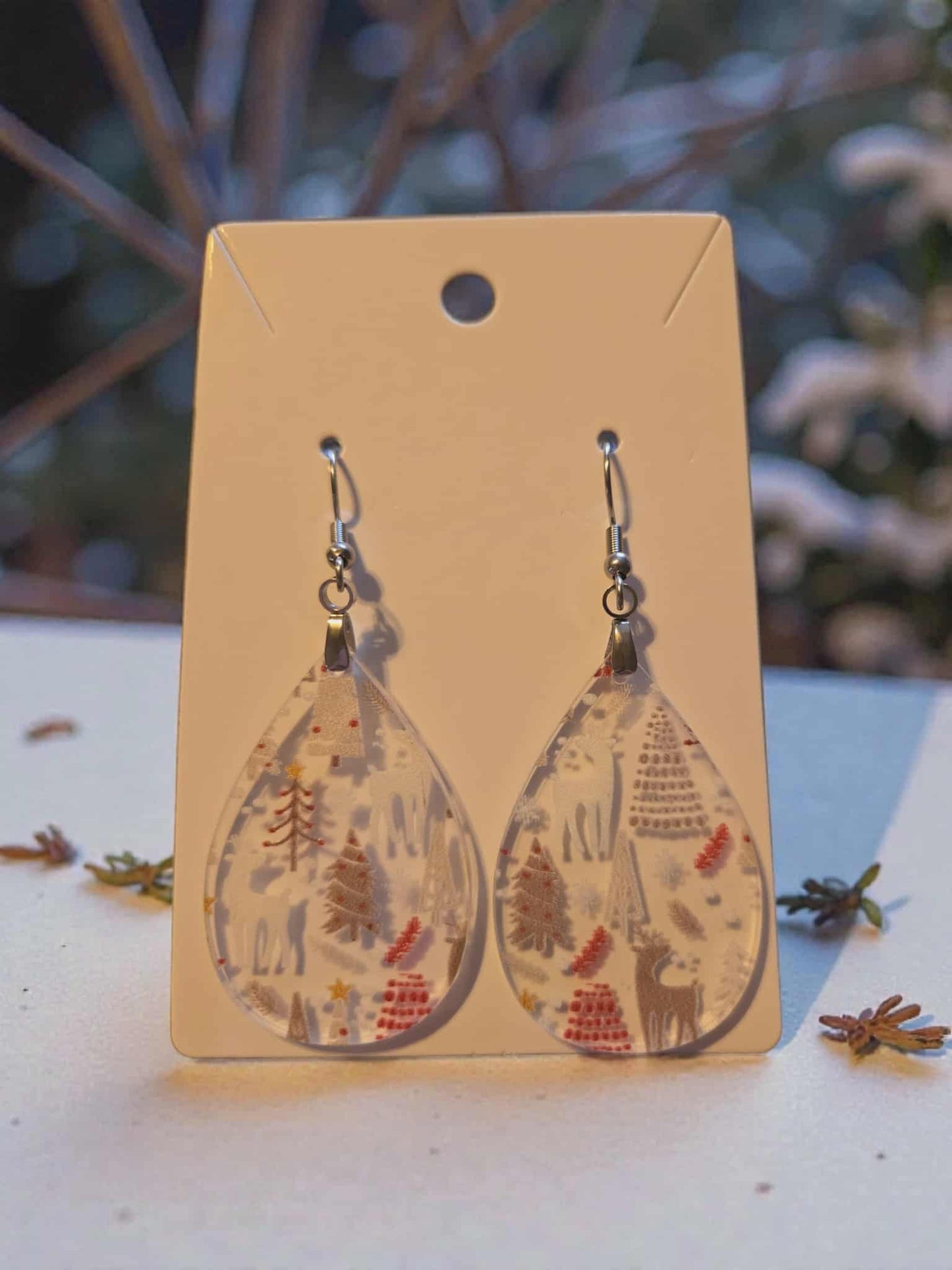 Snowy Winter Scene Dangle Earrings