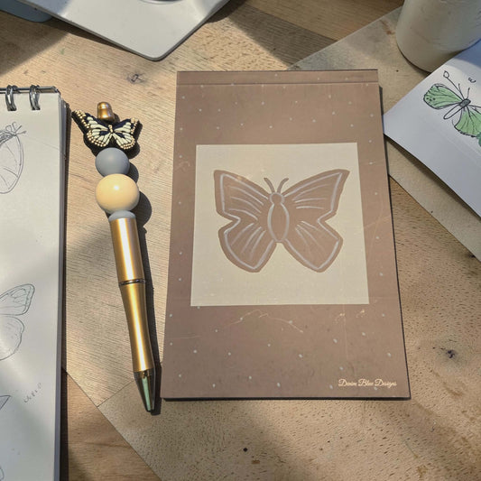 Hand Drawn Blue Butterflies Notepad with Cover with Coordinating Pen