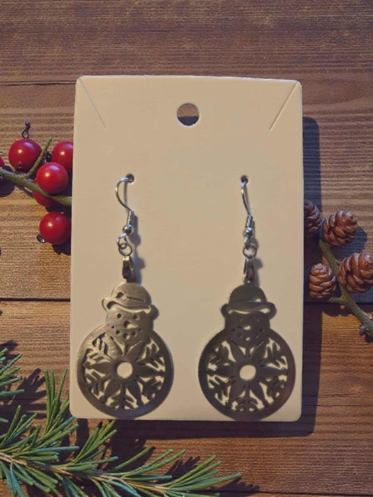 Snowflake Snowman Stainless Steel Dangle Earrings