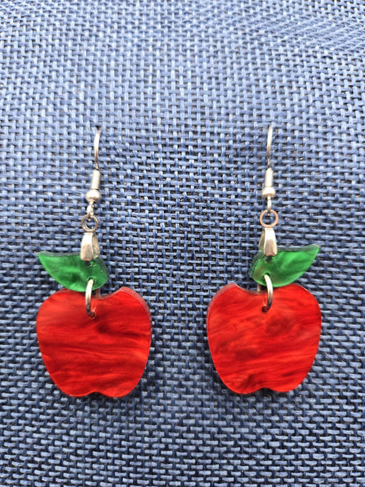 Red Apple Dangle Stainless Steel Earrings