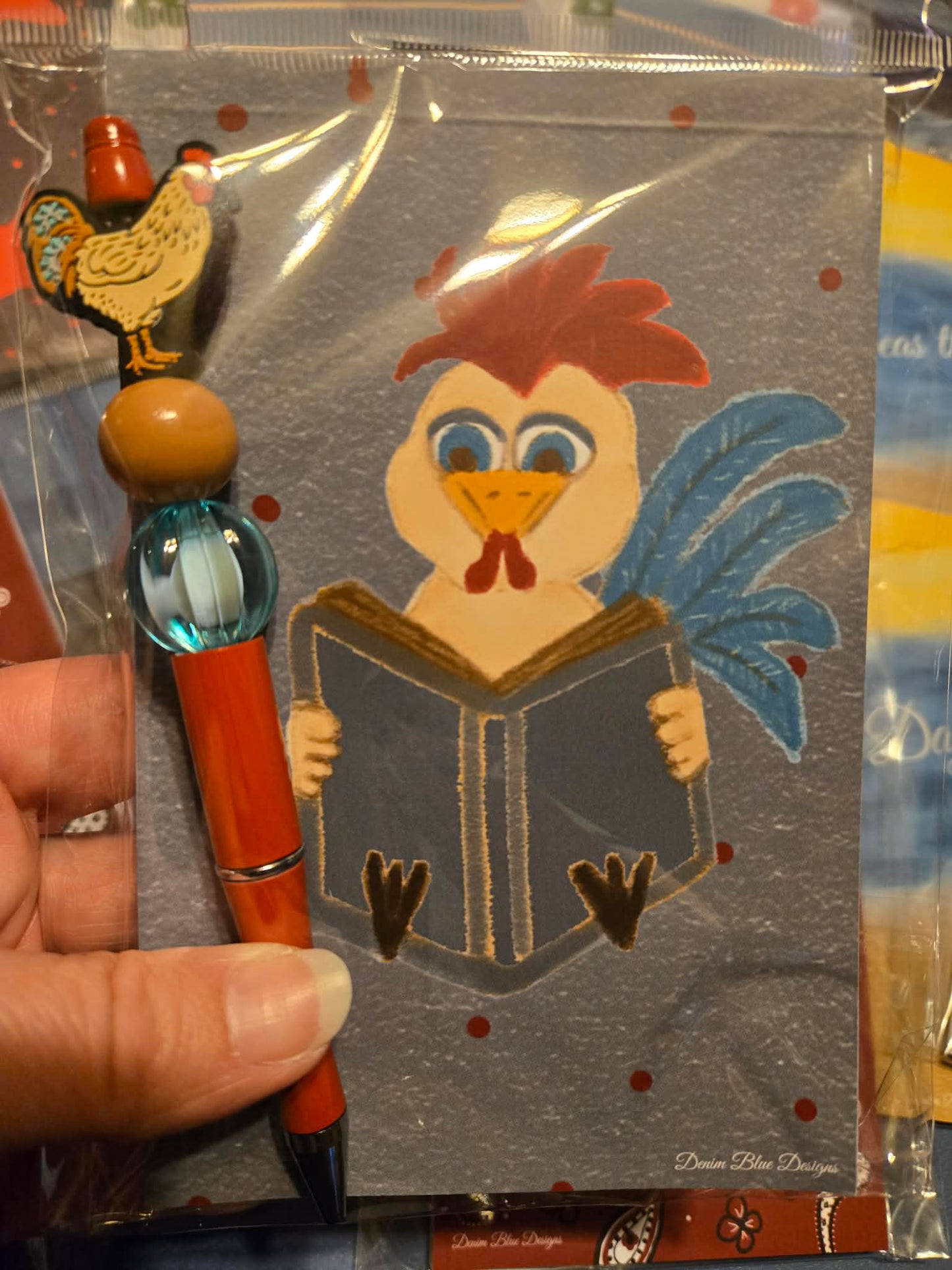 Hand Drawn Rooster Cutie Notepad with Cover with Coordinating Pen