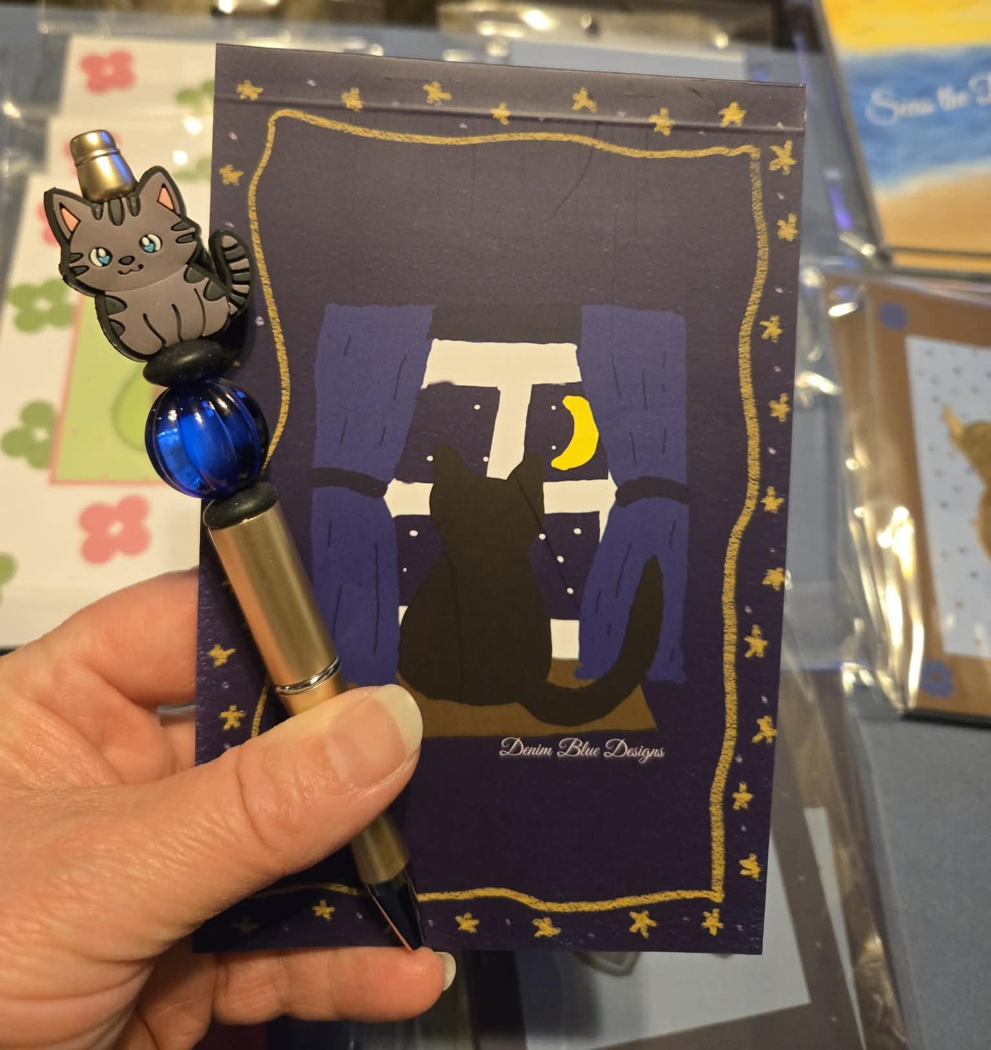 Hand Drawn Moonlit Cat Notepad with Cover with Coordinating Pen