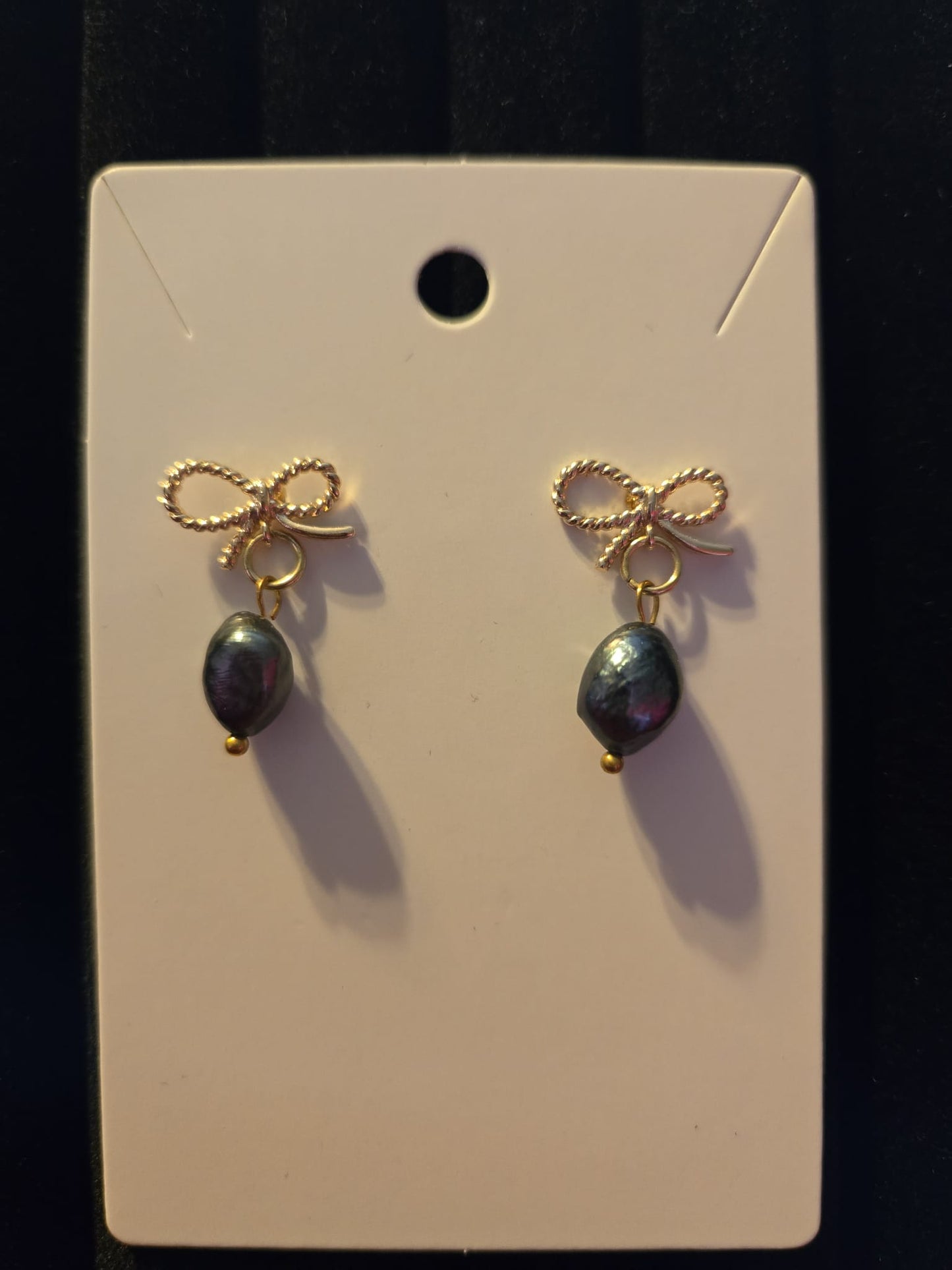 Pearl with Golden Bow Dangle Earrings