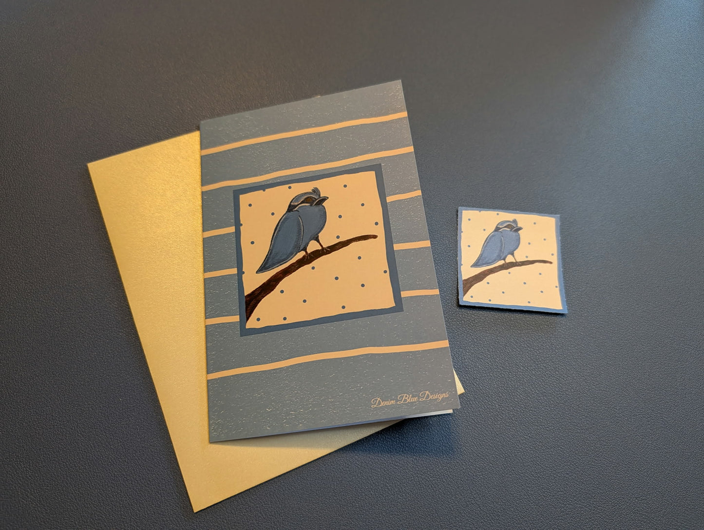 Denim Blue Bird Note Card with Coordinating Sticker