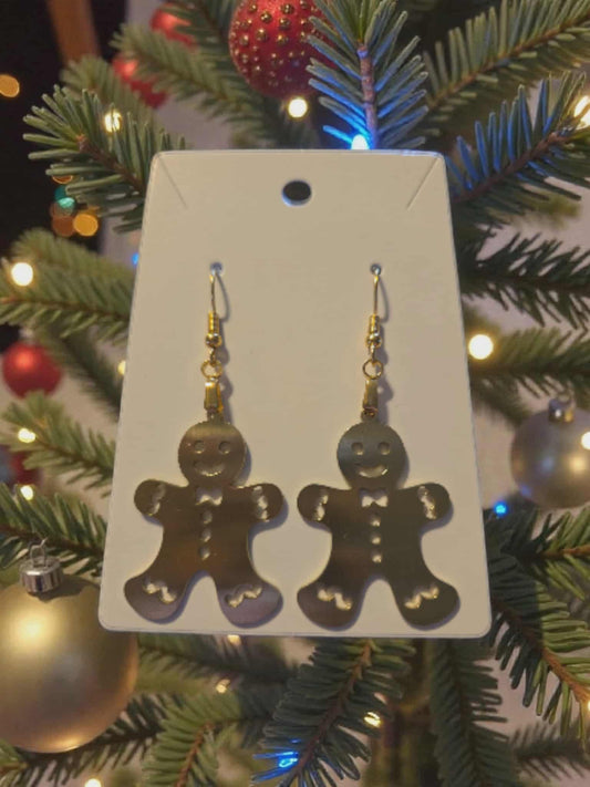 Golden Stainless Steel Gingerbread Man Dangle Earrings