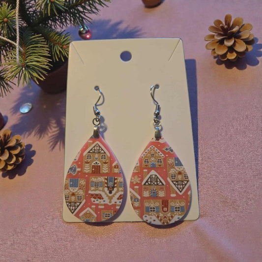 Pink Gingerbread House Dangle Earrings