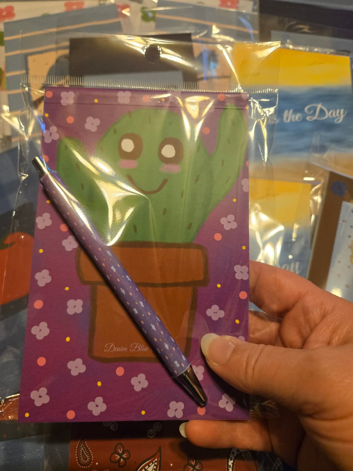 Hand Drawn Cutie Cactus Notepad with Cover with Coordinating Pen