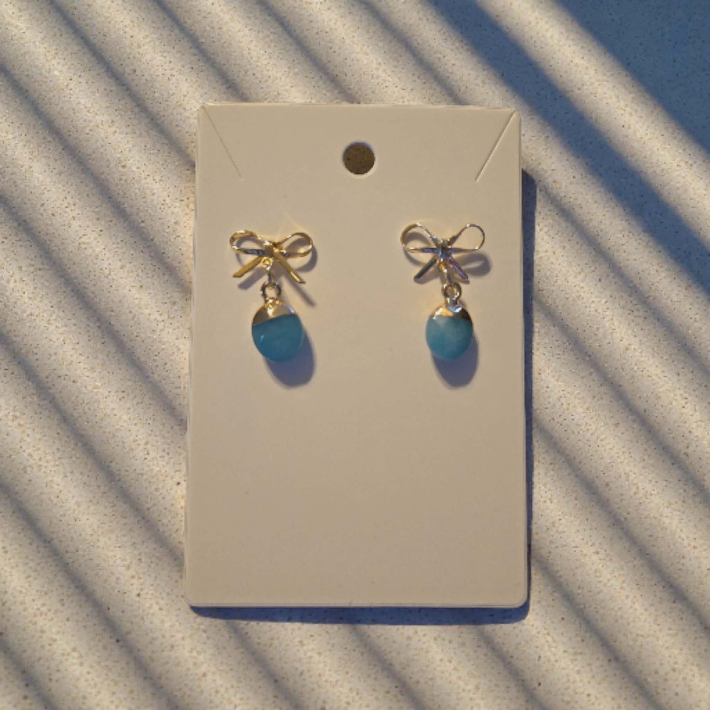 Golden Bow Jade Dangle Earrings