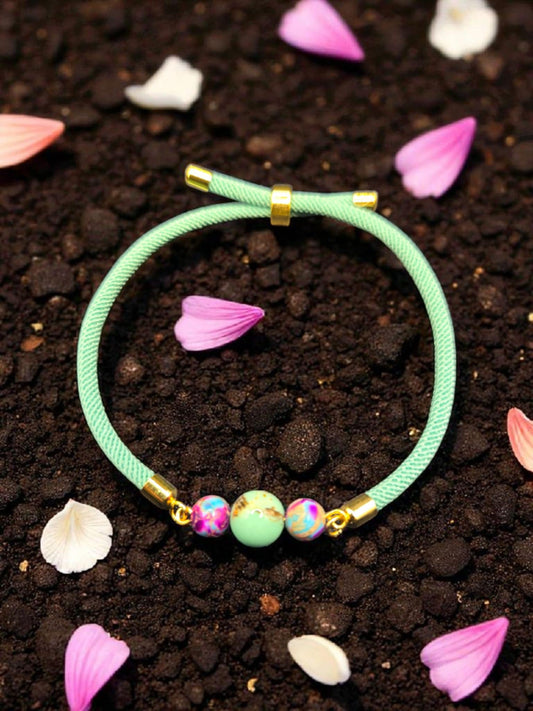 Turquoise and Purple Sea Sediment Beaded Nylon Twisted Cord Turquoise Bracelet