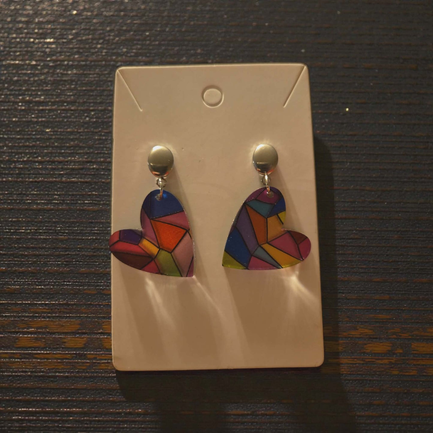 Stained Glass Dangle Heart Earrings