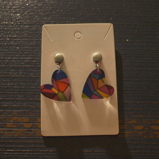 Stained Glass Dangle Heart Earrings