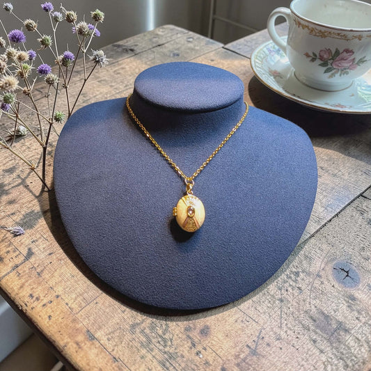 Pink and Gold Oval Locket Necklace