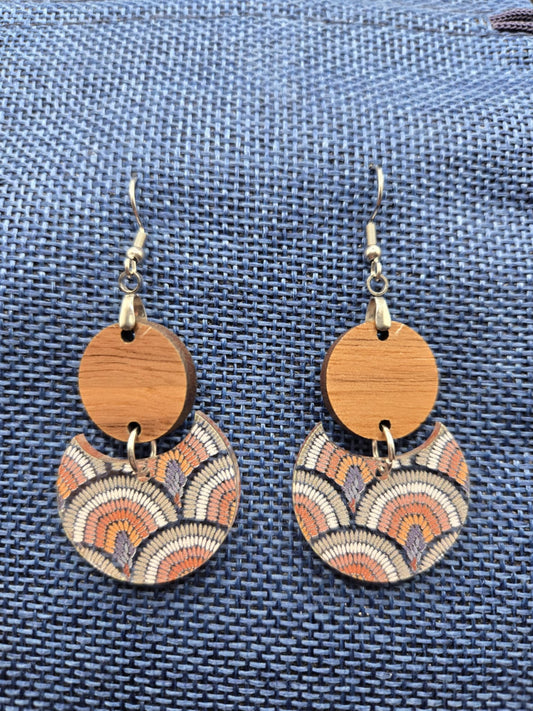 Boho Rainbow Wooden and Stainless Steel Dangle Earrings with Acrylic Accent