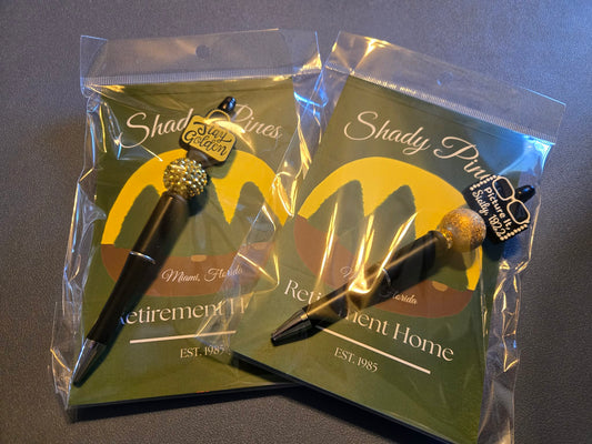 Hand Drawn Shady Pines Notepad with Cover and Coordinating Pen (Exact Focal Beads Will Vary)