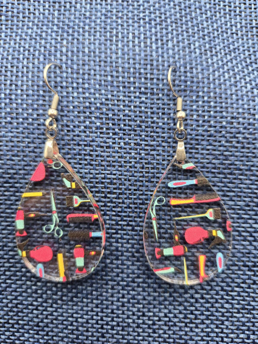 Hair Stylist Dangle Earrings (Acrylic on Stainless Steel)
