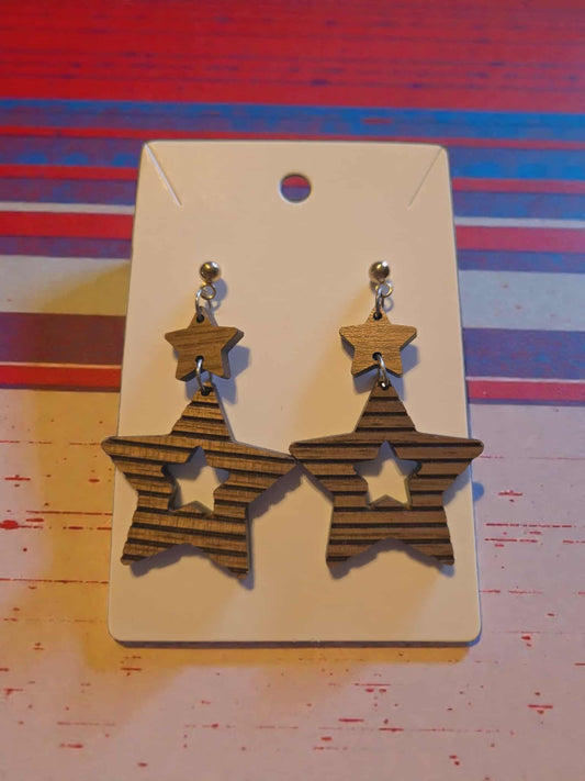 Wooden Star Dangle Earrings