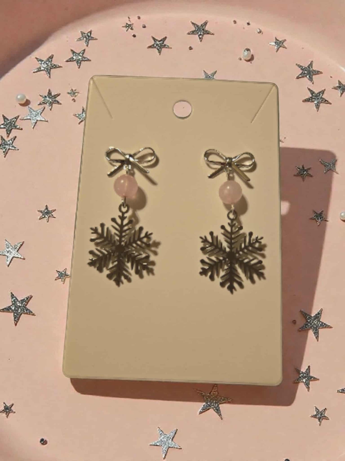 Bow and Snowflake Dangle with Natural Stone
