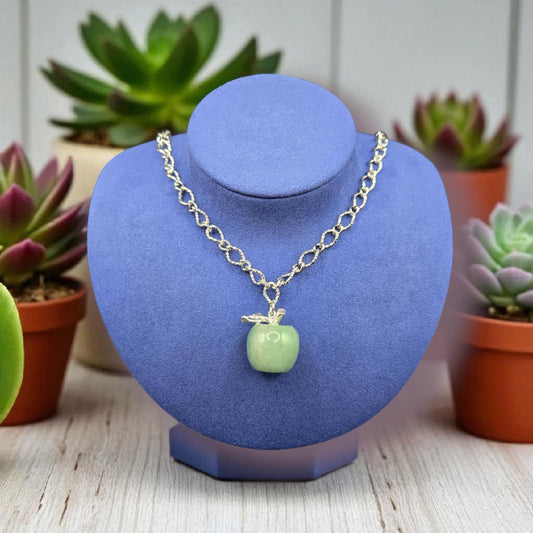 An Apple a Day - Crystal Fluorite Stainless Steel Hammered Oval Chain Necklace