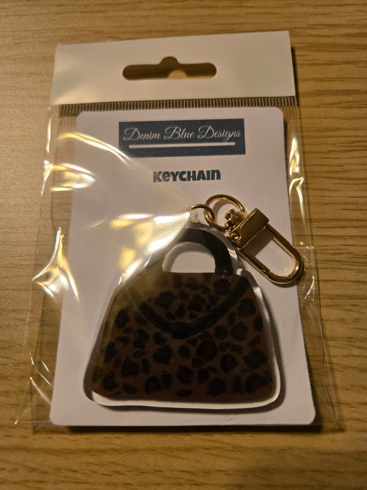 Hand Drawn Acrylic with Epoxy Animal Print Purse Keychain