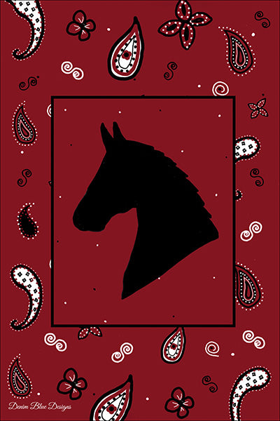 Hand Drawn Horse Silhouette Red Bandana Notepad with Cover
