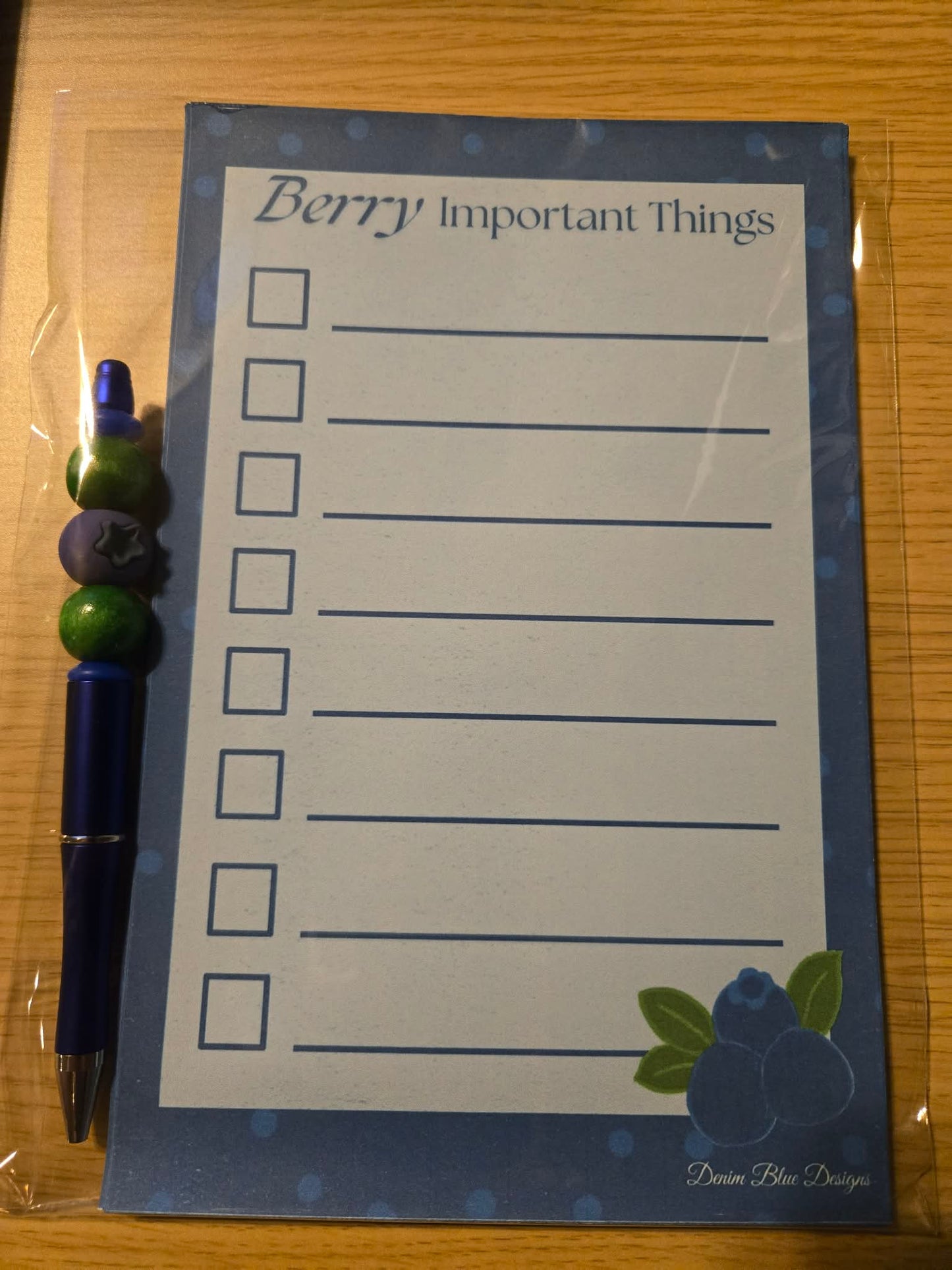 Hand Drawn "Berry Important Things" Checklist Notepad and Coordinating Pen