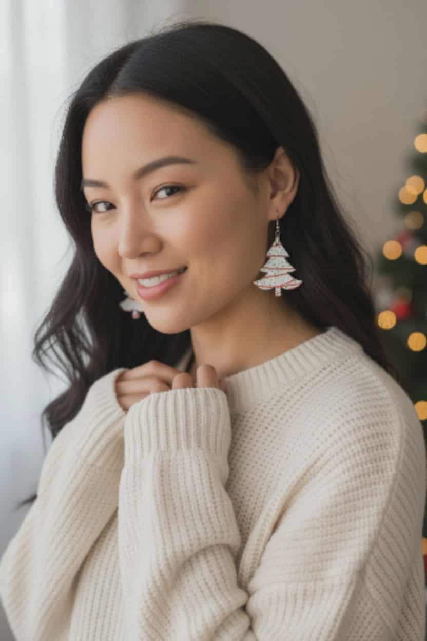 Christmas Tree Cake Inspired Dangle Earrings
