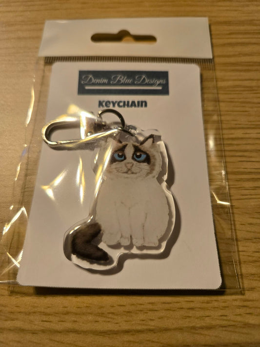 Hand Drawn Acrylic with Epoxy Ragdoll Cat Keychain