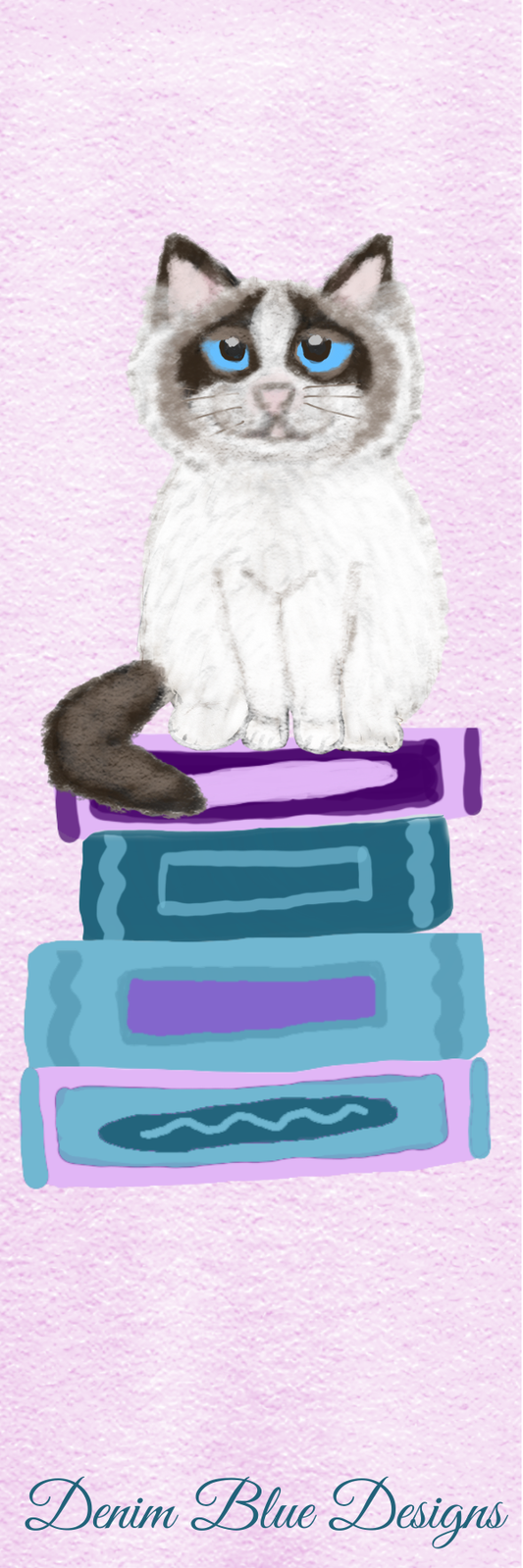 Hand Drawn Cat and the Bookstack Bookmark