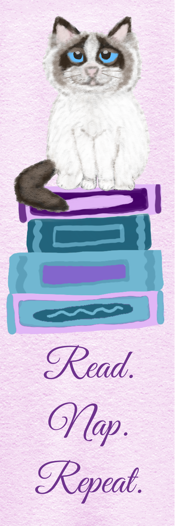 Hand Drawn Cat and the Bookstack Bookmark