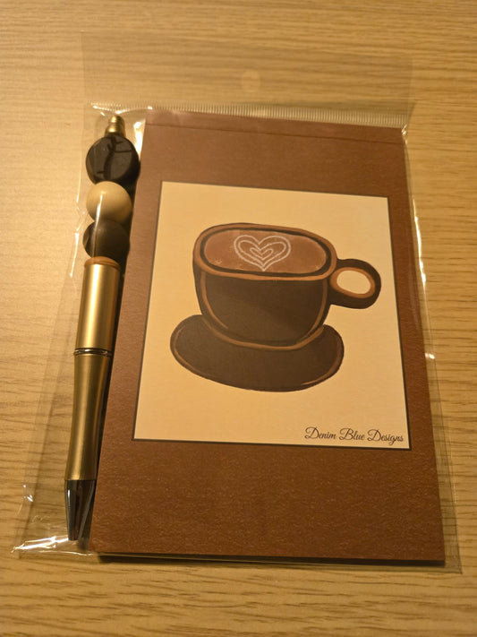 Hand Drawn Coffee Notepad with Cover and Coordinating Pen