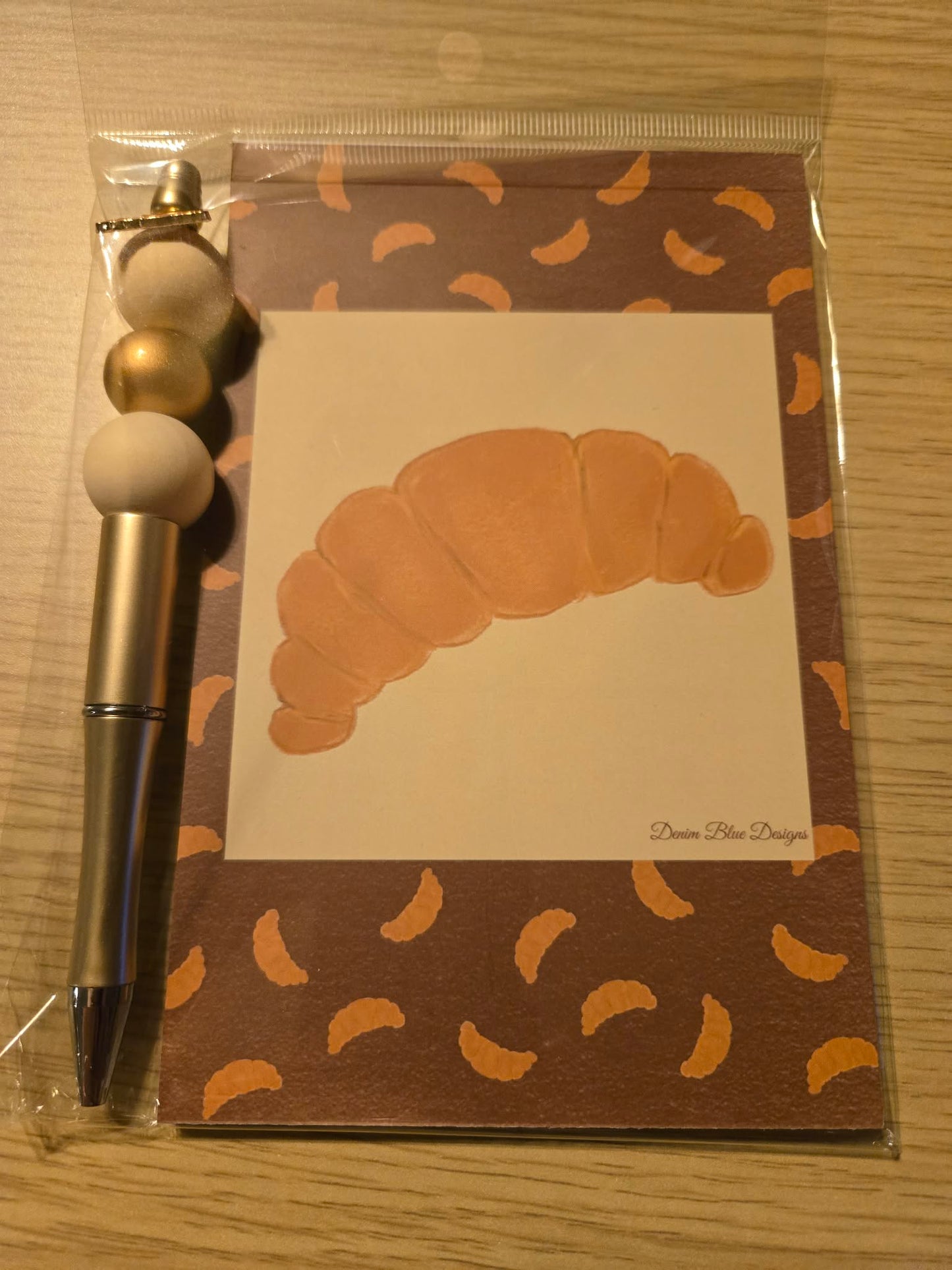 Hand Drawn Croissant Notepad with Cover and Coordinating Pen