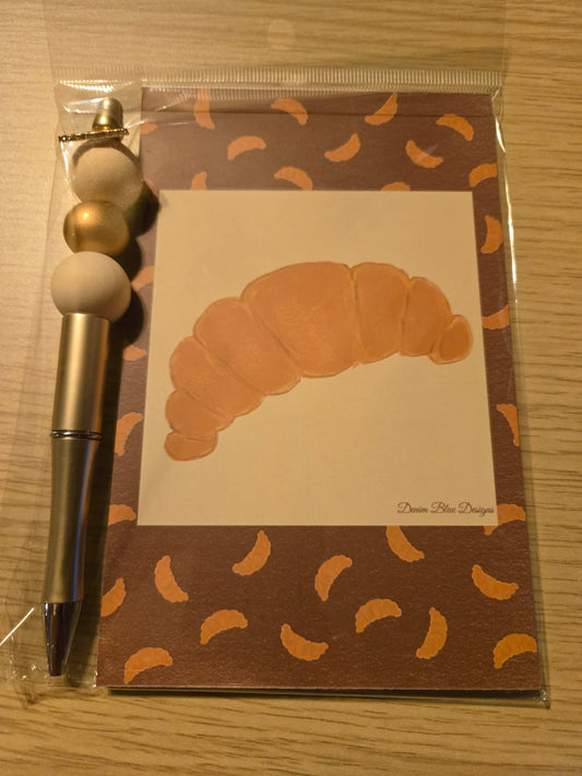 Hand Drawn Croissant Notepad with Cover and Coordinating Pen