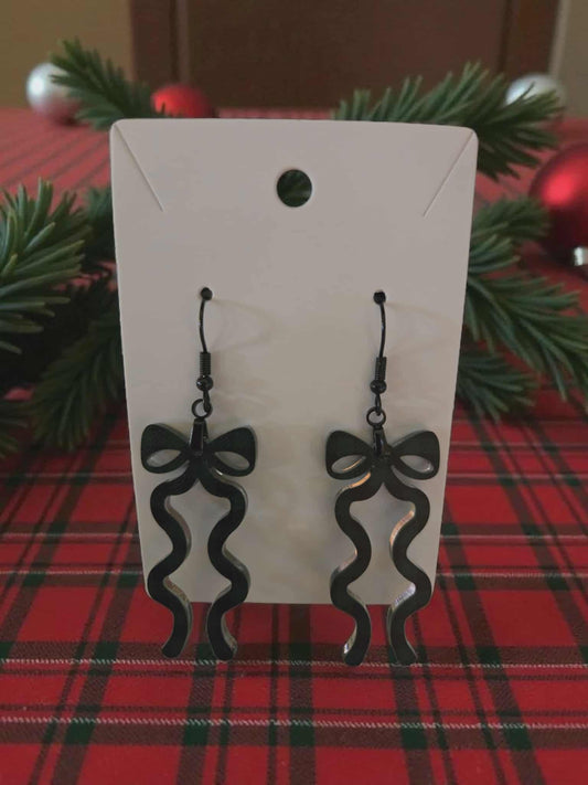 Green and Black Plaid Bow Dangle Earrings