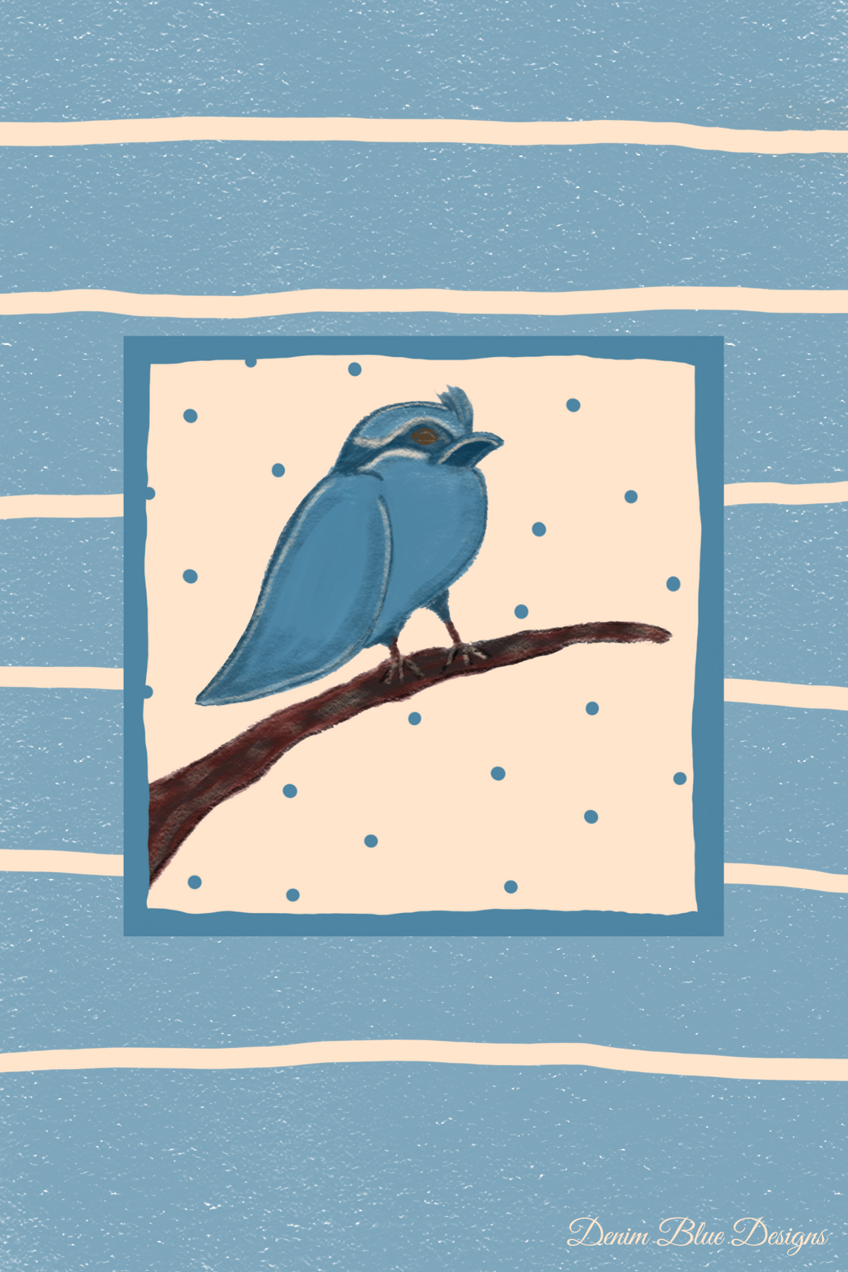 Hand Drawn Denim Blue Bird Notepad with Cover with Coordinating Pen