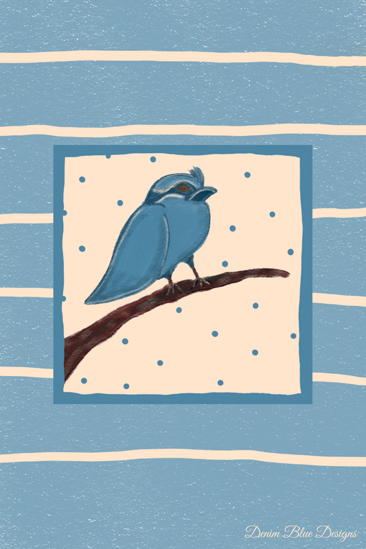 Hand Drawn Denim Blue Bird Notepad with Cover with Coordinating Pen