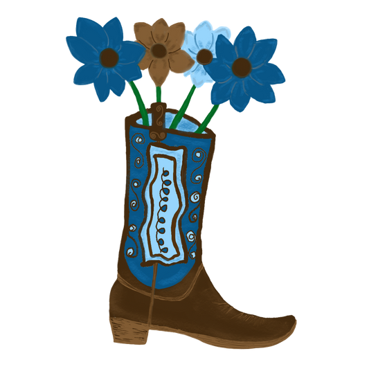 Hand Drawn Western Cowgirl Boot Button Keychain