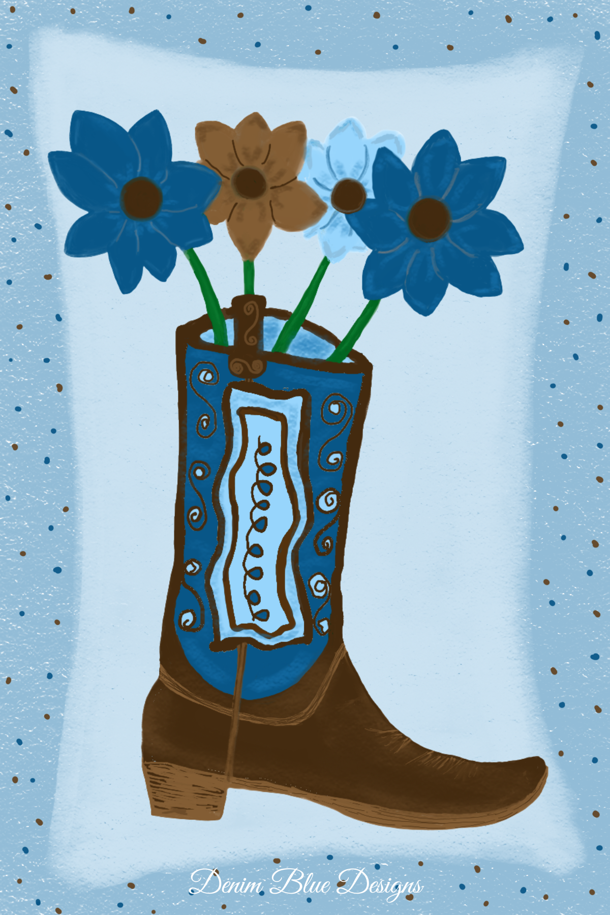 Hand Drawn Demin Blue Cowgirl Boots Notepad with Cover with Coordinating Pen