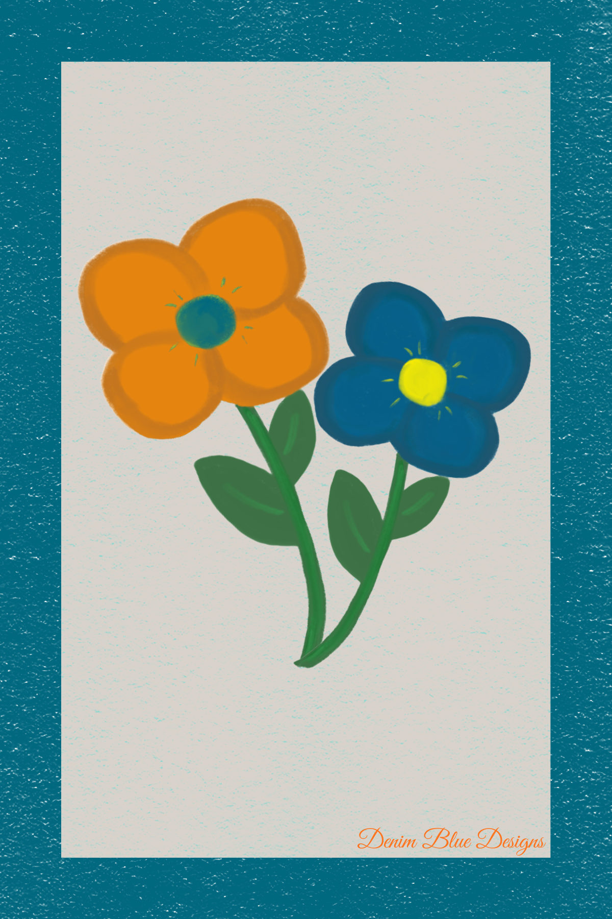 Hand Drawn Blue and Orange Flower Notepad with Cover with Coordinating Pen