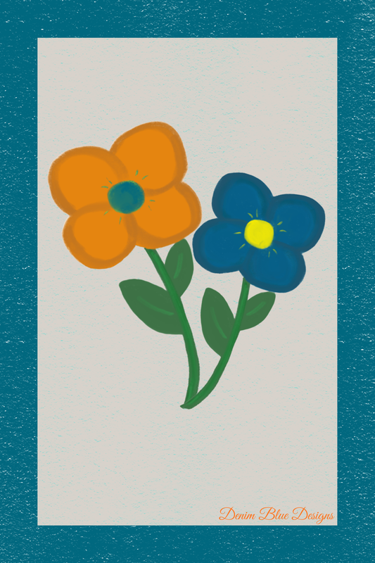 Hand Drawn Blue and Orange Flower Notepad with Cover with Coordinating Pen