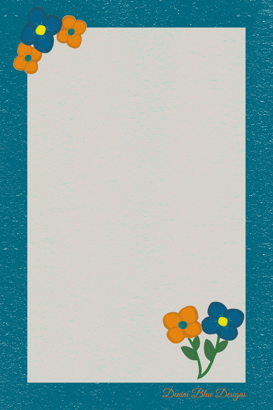 Hand Drawn Blue and Orange Flower Notepad with Cover with Coordinating Pen