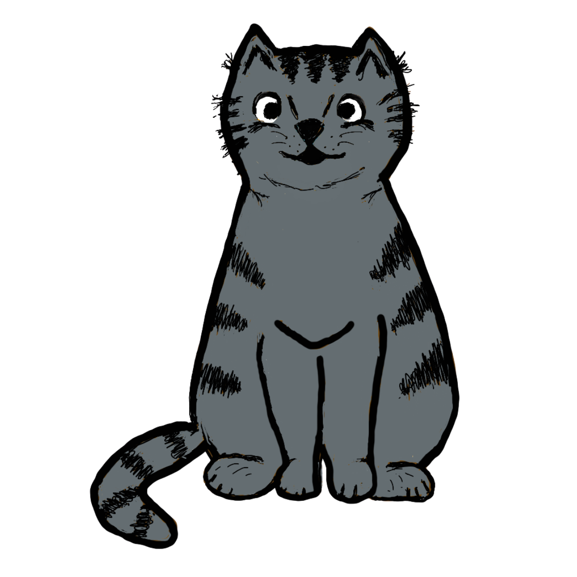 Hand Drawn Black and Gray Cartoon Cat Vinyl Sticker