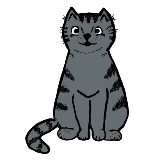 Hand Drawn Black and Gray Cartoon Cat Vinyl Sticker