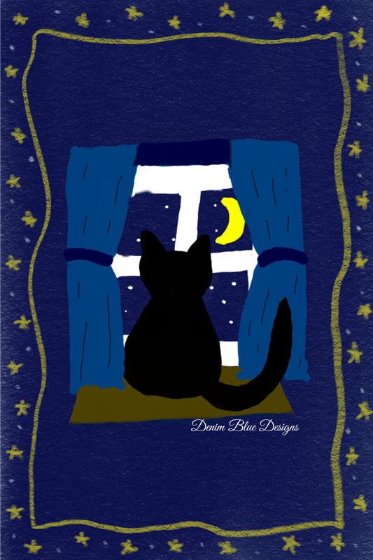 Hand Drawn Moonlit Cat Notepad with Cover
