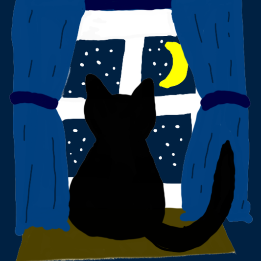 Hand Drawn Moonlit Cat Button Keychain