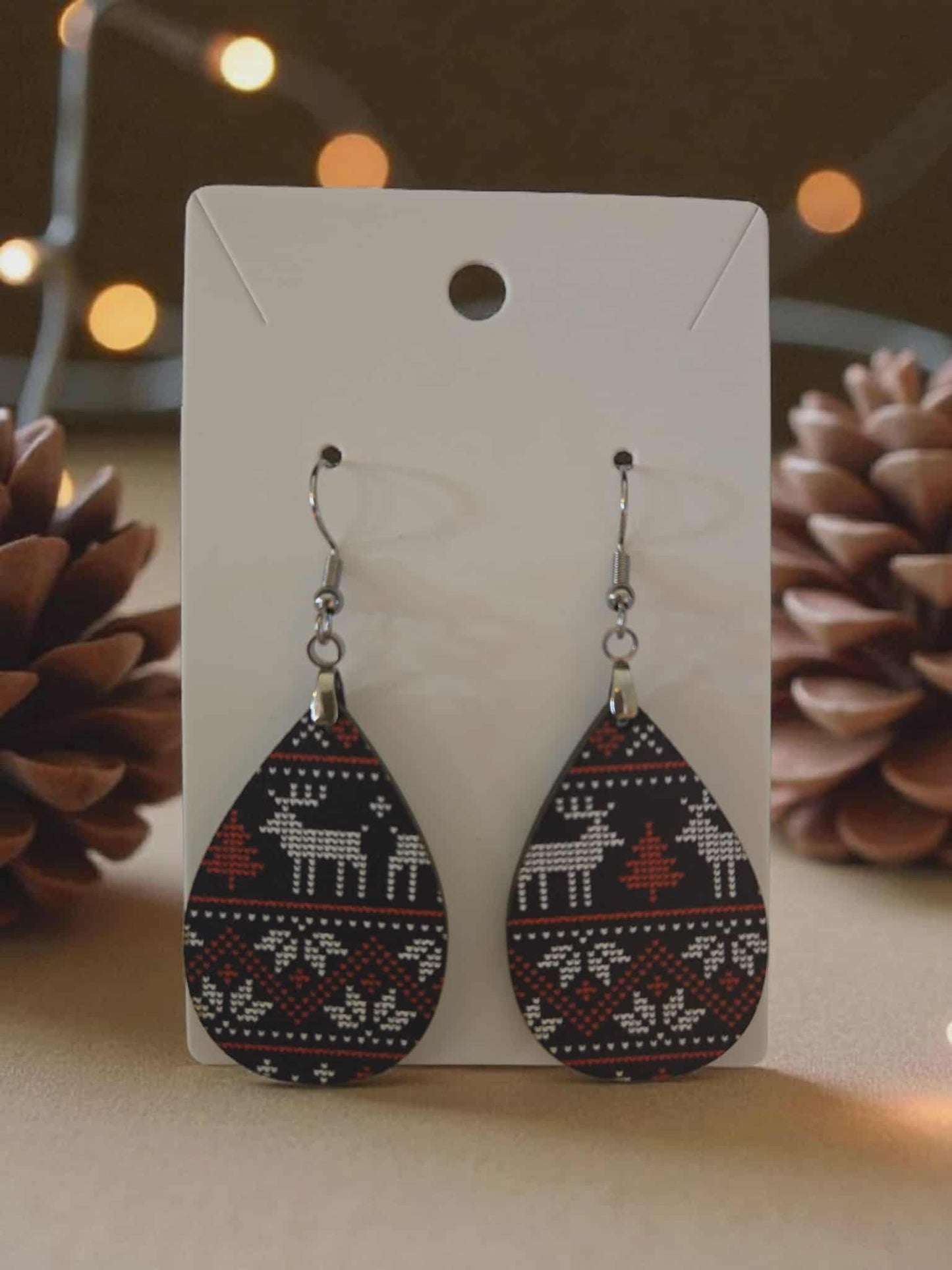 Blue Fair Isle Sweater Dangle Earrings
